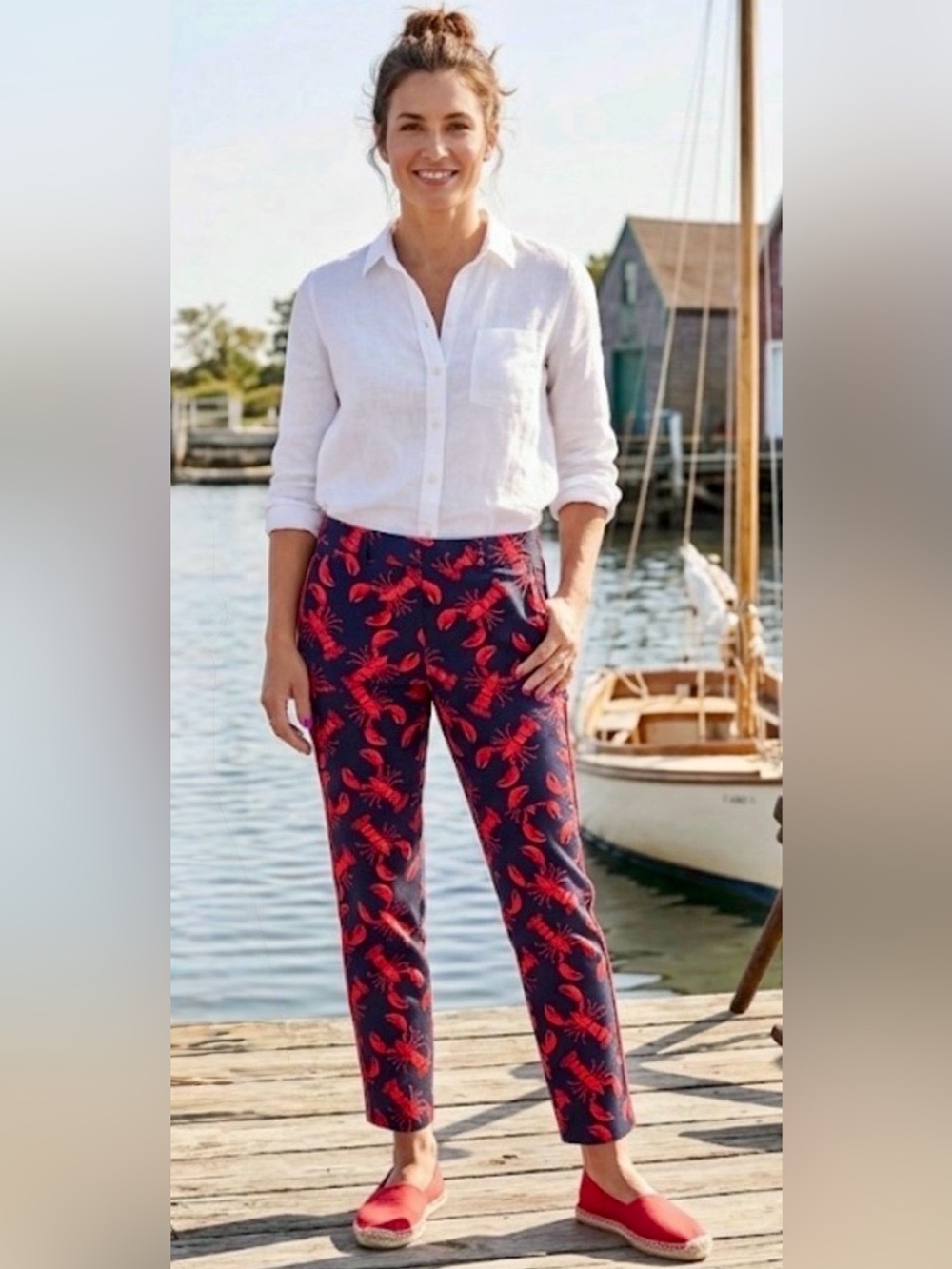 🦞 Navy & Red Lobster Pixie Ankle Pants - size 14